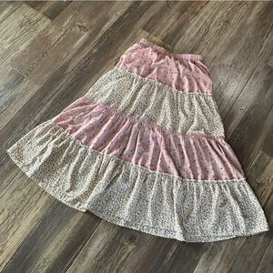 Mimi + Daphne floral prairie girl long soft flowy skirt women's S stretch. BOHO